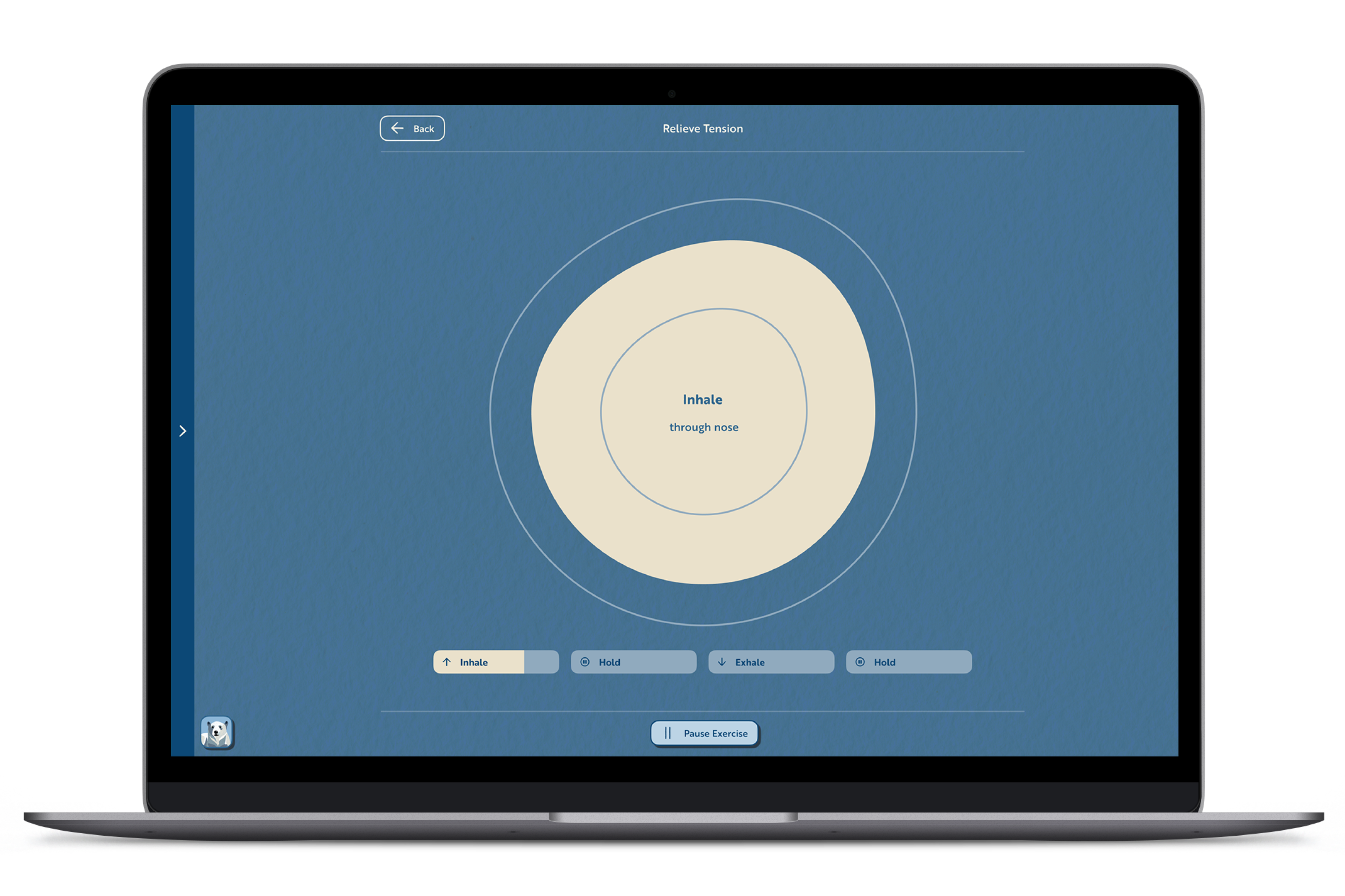 Desctop Application sceen: User is guided by a growing circle in a breathing exercises